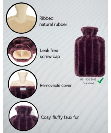 Brevian 2L Hot Water Bottle with Faux Fur Cover - Plum Purple Regular | UK - Buy Online on GoSupps.com