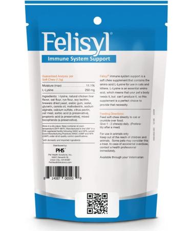 Felisyl L-Lysine Soft Chews for Cats - Immune System Support - Respiratory & Vision Health - 60 Chews - Buy Online on GoSupps.com