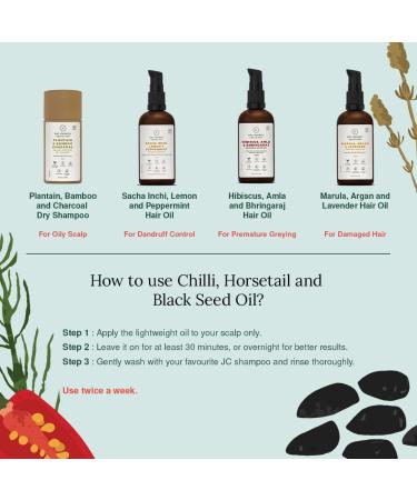 Juicy Chemistry Chilli Horsetail & Blackseed Hair Oil- 30ml | Clinically Tested for Hair Growth & Fall Control | 100% Certified Natural | Men & Women | Crimson Red - Buy Online on GoSupps.com