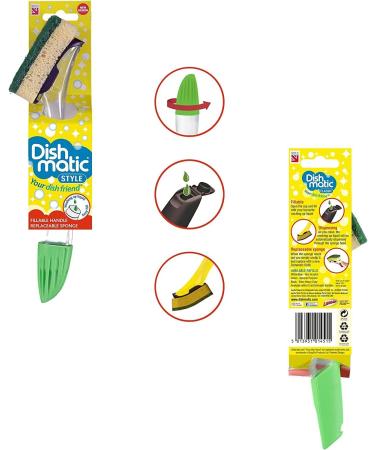 Dishmatic Fillable Washing Up Brush with Sponge + 6 Refills - Easy Grip Dish Cleaner - Buy Online on GoSupps.com
