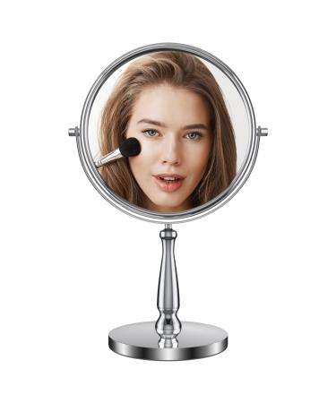 zelaxy 8 Large Makeup Vanity Mirror  Double Sided 1X 10X Magnification Mirror  360 Swivel Round Mirror with Stand and Removable Base  High Definition  Chrome Finish(Silver) Silver-3