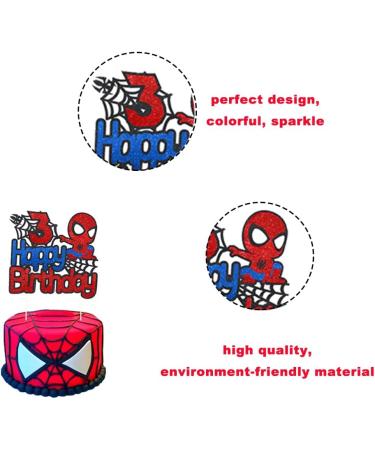 Spider Cake Topper 3th for Boys Girls Spiderman Cake Toppers 3rd Spiderman Cake Decorations 3th for Kids Birthday Party Supplies - Buy Online on GoSupps.com