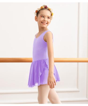 Tegmk Girls Tank Ballet Leotard with Skirt | Butterfly Hollow Back Dance Dress | Size 6-8 Years | Purple - Buy Online on GoSupps.com