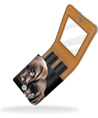 Travel Lipstick Organizer Case | Portable Makeup Bag with Mirror | Black & Gray Puppies Design - Buy Online on GoSupps.com