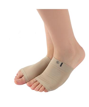 LAPLUIE 2Pcs Compression Arch Support Sleeves with Gel Pad Inside Metatarsal Compression Arch Support Brace Cushioned Gel Foot Sleeves for Women Men Flat Foot Pain Relief firmly (Beige)