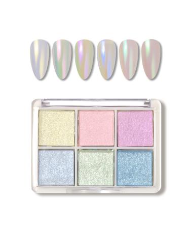 Nail powder 6 colors nail glitter gel nail polish metallic chrome nail art pigment powder set shiny nail glitter powder for nail art design decoration (mix-a)
