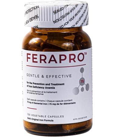 FERAPRO 75MG 100 CAPS | Vegan Iron Supplement | With Vitamin C 175mg Methylcobalamin 1000mcg 5-MTHF 80mcg and Glycine 100mg - Buy Online on GoSupps.com
