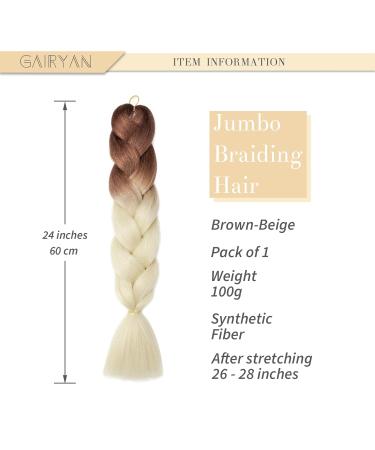 Gairyan Jumbo Braid Extensions - 24 Ombre Synthetic Hair for Crochet Twists - 100g Brown & Beige (1pcs) - Perfect for Infllammatory Styles - Buy Online on GoSupps.com