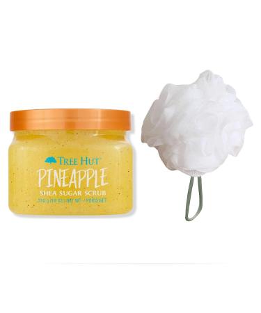 T H Tree Hut Pineapple Shea Sugar Scrub Set! Includes Body Scrub and Loofah! Formulated With Real Sugar  Certified Shea Butter And Pineapple! Ultra Hydrating and Exfoliating Scrub! (Pineapple)