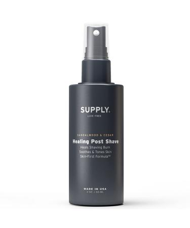 SUPPLY Healing Post Shave - Sandalwood & Cedar After Shave -Nourishes Skin, Soothes Irritation, Boosts Cell Repair - Natural, Alcohol Free After Shave for Men - Safe for Sensitive, Acne-Prone Skin - 2 Oz Bottle