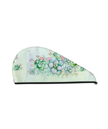 Hair Towel Wrap Hair Drying Towel with Button Towel Turban Head Towel to Dry Hair Quickly (Succulent)