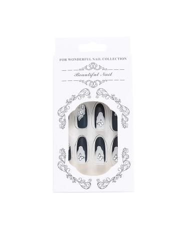 Brishow Black Long Almond Press On Nails - 24 Piece Set with Butterfly Design for Women & Girls | International Shipping Available - Buy Online on GoSupps.com