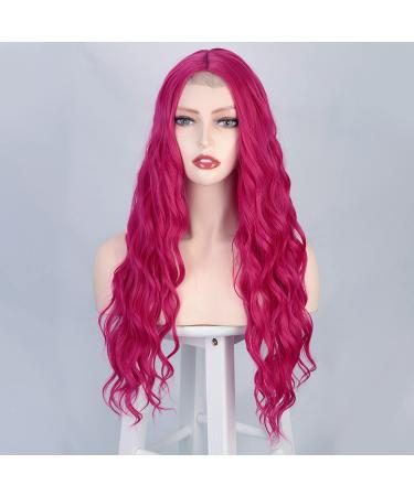 24 inch Hot Pink Cosplay Long Curly Wig - Heat Resistant Synthetic Lace Wig for Women - Perfect for Halloween, Christmas, and New Year Parties - Buy Online on GoSupps.com