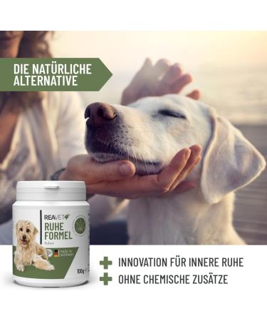 Reavet Ruheformel for Dogs - Natural Calming Supplement with Valerian Lemon & Organic Hemp Seed | 100g for Relaxed Balanced Dog Life | Help with Anxiety Excitation & Travel Stress - Buy Online on GoSupps.com