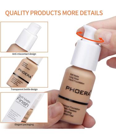 PHOERA Full Coverage Foundation and Concealer 24HR Lightweight Soft Matte - Oil-Control Formula - 106 Warm Sun - 30.00 ml - EZ BUYS UK - Buy Online on GoSupps.com