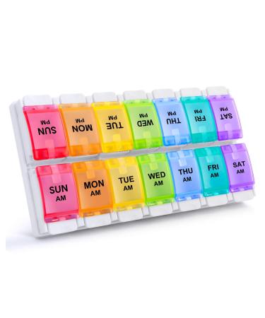 AM PM Weekly 7 Day Pill Organizer, Sukuos Large Daily Pill Cases Pill Box with Easy Push Button Design for Pills/Vitamin/Fish Oil/Supplements