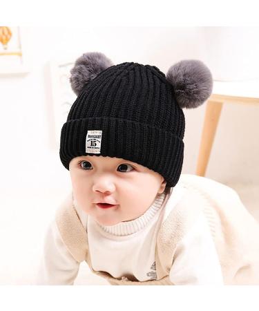 XYIYI Baby Kids Black Knit Hat with Fur Pom | Infant Toddler Crochet Beanie Cap for Boys Girls 6-24 Months - Buy Online on GoSupps.com