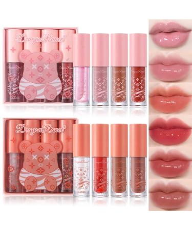 YIBABY 8 Colors Tinted Lip Gloss Set Hydrating Lip Glow Oil Plumping Lip Moisturizing Transparent Lip Care Oil Shiny Jelly Lip Gloss for Women and Girls