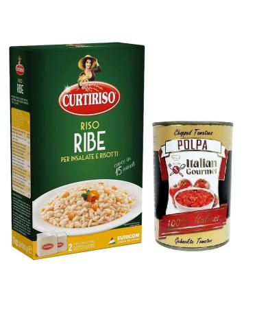 Italian Gourmet E.R. Curtiriso Ribe Ribe 100% Italian Rice Ideal for Salads and Risottos 15 Minutes 1 kg Pack + Italian Gourmet Tomato Pulp Box 400 g
