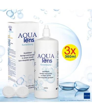 Aqua Lens Contact Lens Solution - 1080ml with 3 Containers | Premium All-in-One HPMC Formula for Soft Lenses - Buy Online on GoSupps.com