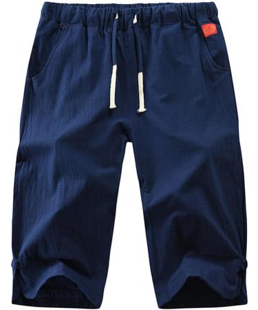 Buy Cewifo Men's Linen Workout Shorts - Casual Cotton Cut Short Pants in Marine Black & White | Summer Styles up to 5XL - Buy Online on GoSupps.com