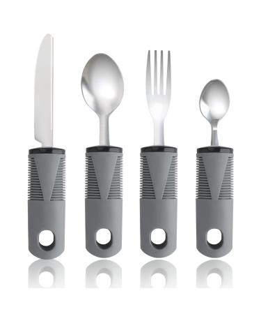 Easy Grip Cutlery Set of 4 Disability Aids Cutlery for Disabled Hands with Knife Fork Spoon Caring Cutlery Large Wide Handle Ideal Dining aid for Elderly Arthritis Parkinson Suffer Trembling Hands Gray