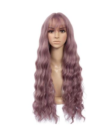 26 inch Pink Wavy Wig with Air Bangs - Heat Resistant Synthetic Hair Replacement for Women - Perfect for Party and Cosplay - Buy Online on GoSupps.com