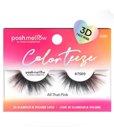 MRS GWEN HAIR & ACCESSORIES Poshmellow Color Teeze Faux Mink Eyelashes with a Hint of Pink 3D Glamour & Volume Reusable Natural Look Soft & Colorful Easy to Apply (All That Pink 67009)