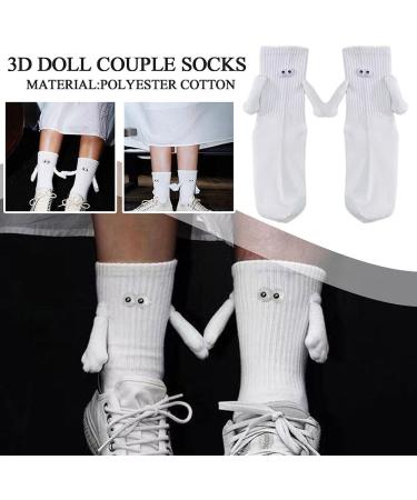 Magnetic Suction 3D Doll Couple Socks - Cute Novelty Gift for Him & Her | Casual Funny Socks 1 Pair White - Buy Online on GoSupps.com