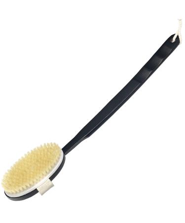 OWIIZI Black Bath Brush Wooden Curved Long Handle Body Brush for Exfoliating  Natural Bristle Shower Scrubber for Back Use Wet or Dry 18.1 Curved Handle