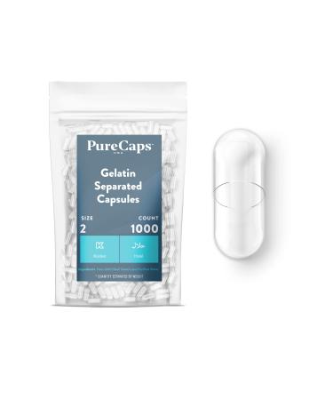 Purecaps USA - Size 2 Empty Clear Gelatin Pill Capsules - Fast Dissolving and Easily Digestible - Preservative Free with Natural Ingredients - (1 000 Separated Capsules)