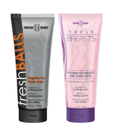 Fresh Body FB Male Female Bundle: Fresh Balls 3.4 oz  Soothing Anti-Chafing Cream for Men  and Fresh Breasts Anti-Chafing Soothing Lotion for Women  3.4 Ounce