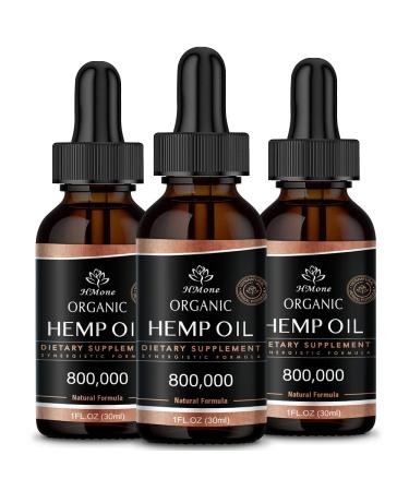 High Potency Hemp Oil - 3 Pack - 800, 000 Extra Strength - Helps Relaxation, Calming, Sleep, Anxiety, Stress - Natural Hemp Tincture Drop - Organic, Vegan, Non-GMO, Grown in USA Nature 1 Fl Oz (Pack of 3)