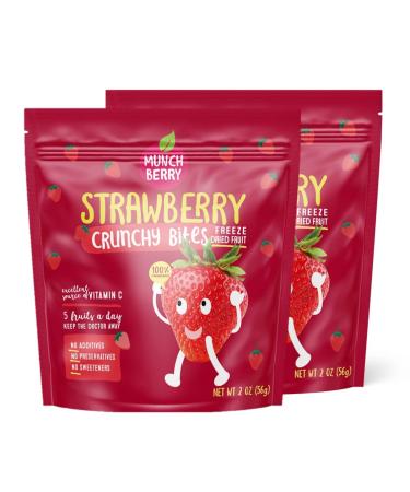 MUNCHBERRY Freeze Dried Strawberries 2oz Bags - 2 Count 100% Natural Freeze Dried Fruit - No Added Sugar, Preservatives or Additives - Crispy Bites - Freeze Dried Fruit Snacks Strawberry Crunchy Bites 2 Ounce (Pack of 2)