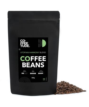 Coffeetude Utopian Harmony Blend (400g 14oz) Exclusive Arabica and Robusta Coffee Blend Whole Coffee Beans Medium roasted Ideal for Espresso Cappuccino Macchiato Latte Mocha Dark Chocolate 400 g (Pack of 1)