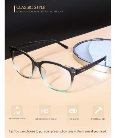 GQUEEN Large Frame Horn Glasses for Women and Men - UV400 Non-Prescription Nerd Glasses - Stylish PE1 1 Blue - International Shipping Available - Buy Online on GoSupps.com