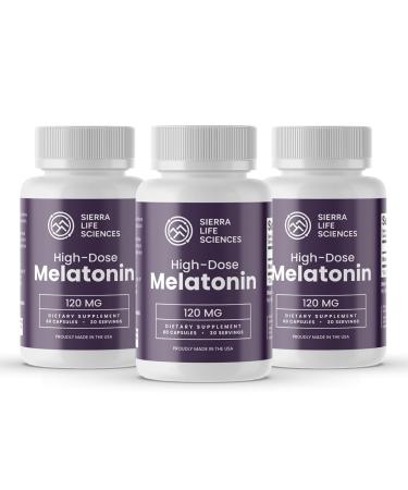 SIERRA LIFE SCIENCES - 120 mg High Dosage Melatonin Max in Easy-to-Swallow Capsules - 30 Servings (Pack of 3)
