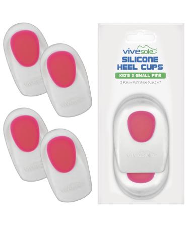 ViveSole Kids Heel Cups for Pain Relief (2 Pairs) - Cushions for Plantar Fasciitis Severs Disease Bone Spur - Silicone Gel Inserts for Shoes Orthopedic Shock Absorbing Pads for Support & Protection X-Small Pink