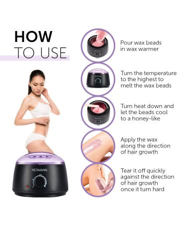 NEOMANN Waxer II Waxing Kit for Women - Non-Sticky Teflon-Coated Warmer with 300g Wax Beads and 20 Spatulas - Brazilian Hair Removal Kit - Buy Online on GoSupps.com