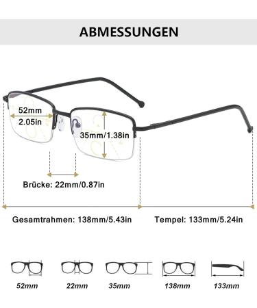 Lanomi Varifocal Glasses | Blue Light Filter Progressive Multifocal Half Frame | UV400 Protection | Reading Glasses for Men & Women | Dioptria 1.0 to 4.0 - Buy Online on GoSupps.com