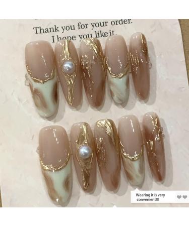 Ruarby Coffin/Ovals Press on Nail French Stripes Fake Nails Acrylic False Nails Artificial Nails Glues on Nail for Womens Girls - Buy Online on GoSupps.com