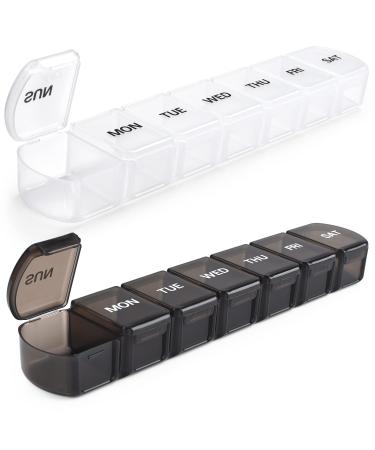 Large Weekly Pill Organizer 2 Pack,BPA Free Vitamin Case Box 7 Day with XL Compartment,Travel Friendly Medicine Organizer for Fish Oils Medicine Supplements Black & White