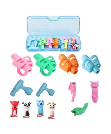 Baij writing aid for children 13 pieces of pencil grips set handwriting correction tool for children with 3 levels of progressive improvement Multi -colored designs silicone pencil finger gripper holder
