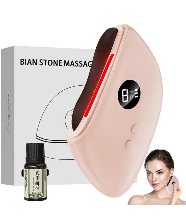 Electric Gua Sha Facial Tools Jade Stone Gua Sha Facial Tool with Heat and Vibration Body Massager for Anti-Aging Wrinkles Puffiness Tension Relief Skin Rejuvenation and Toning (Pink)