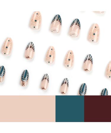 Mouyouglow Almond Green French Press On Nails Gold Flower Design Fake Nails with Glue Short Oval Artificial Fingernails L4 for Stylish Manicure - Buy Online on GoSupps.com