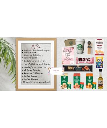 Starbucks Instant Coffee Gift Box- Compatible For Lovers Of Starbucks| Starbucks White Mocha Cinnamon Dolce Latte & Caramel Latte Flavour| Coffee Cup Sleeves Stirrers|Snacks & Pamper Guide - Buy Online on GoSupps.com