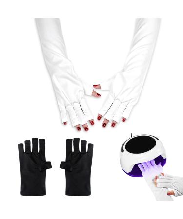 AYNKH UV Gloves 2 Pair for Gel Nails Anti UV Shield Gloves Gel Manicure Nail Art Dryer Tools to Protect Hands from UV Light Lamp Dryer Black White