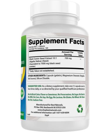 Best Naturals Black Seed (Black Cumin Seed Extract 10:1) 750 mg Per Serving- 120 Capsules - Buy Online on GoSupps.com