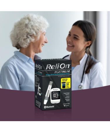 ReliOn Platinum Starter Kit | Wireless Blood Glucose Meter with 50 Test Strips, Lancing Device, and Lancets | Carrying Case Bundle + Look After Your Diabetes Guide - 1 Pack (50 Test Strips) - Buy Online on GoSupps.com