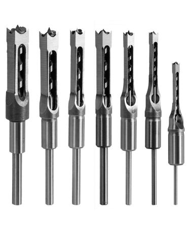 Square Hole Drill Bit  Steel Hardness Sharp Durable Mortising Chisel Set 1/2-Inch  1/4-Inch  3/4inch  3/8-Inch  5/8-Inch  5/16-Inch  9/16-Inch Woodworking Mortiser Drill Bit-7pcs 1/4-Inch - 3/4inch (7pcs)